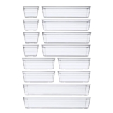DCA 14-Piece Clear Plastic Drawer Organizer Set for Makeup and Utensils
