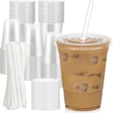 100 Pack Clear Plastic Cups with Lids