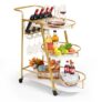 Gold 3 Tier Rolling Bar Cart with Wine Rack