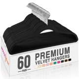 HOUSE DAY Black Velvet Hangers 60 Pack