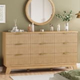 Modern Fluted 9 Drawer Dresser in Oak