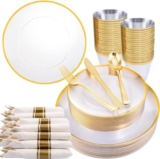140Pcs Gold Trim Disposable Dinnerware