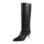 Wetkiss Black Knee-High Stiletto Boots – Pointed Toe, Tall & Wide Calf