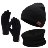 Winter Men’s Beanie, Scarf, and Touchscreen Gloves Set Black