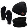Winter Men’s Beanie, Scarf, and Touchscreen Gloves Set Black